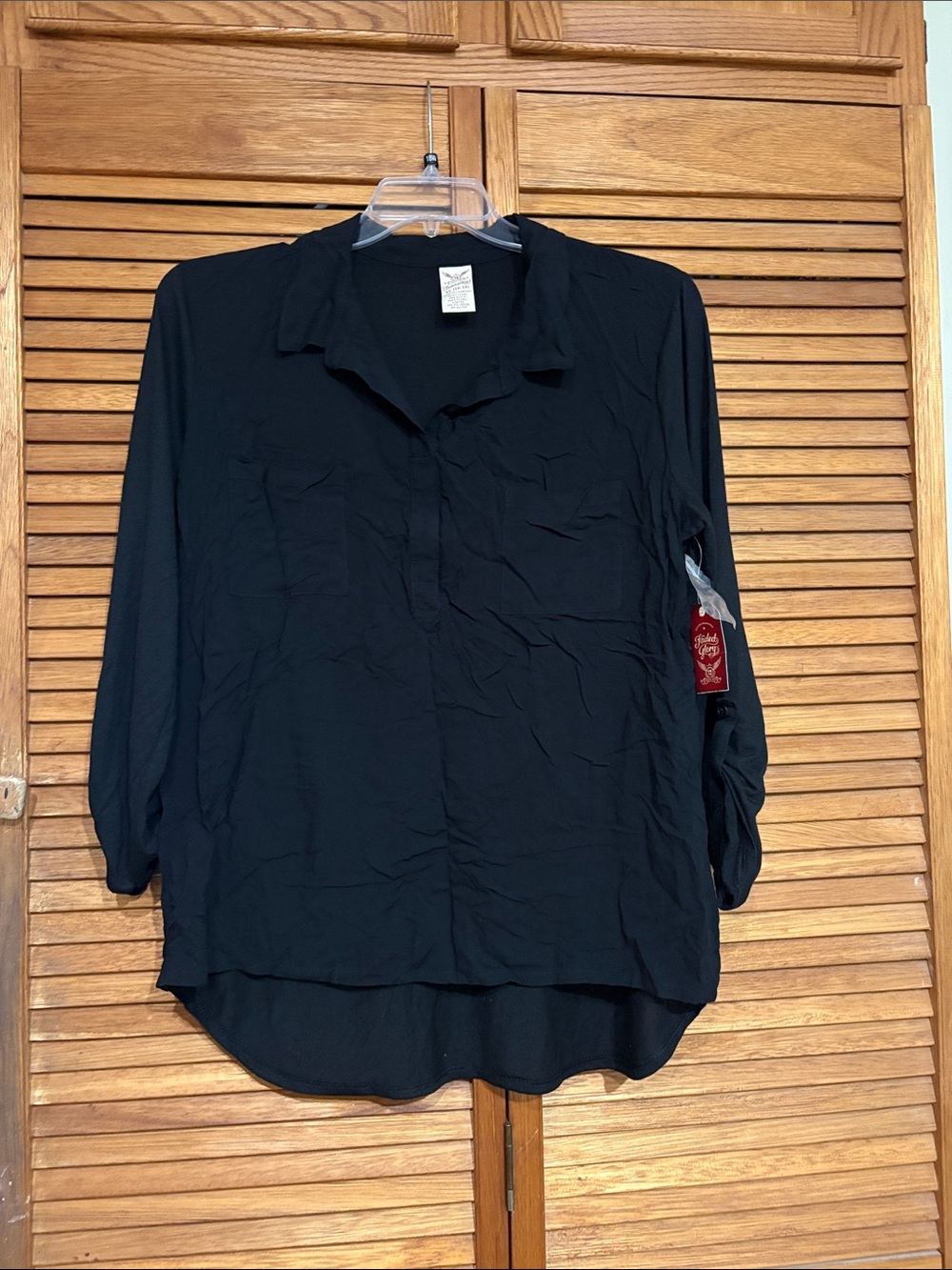 Faded Glory Black Lightweight Button-Front Shirt